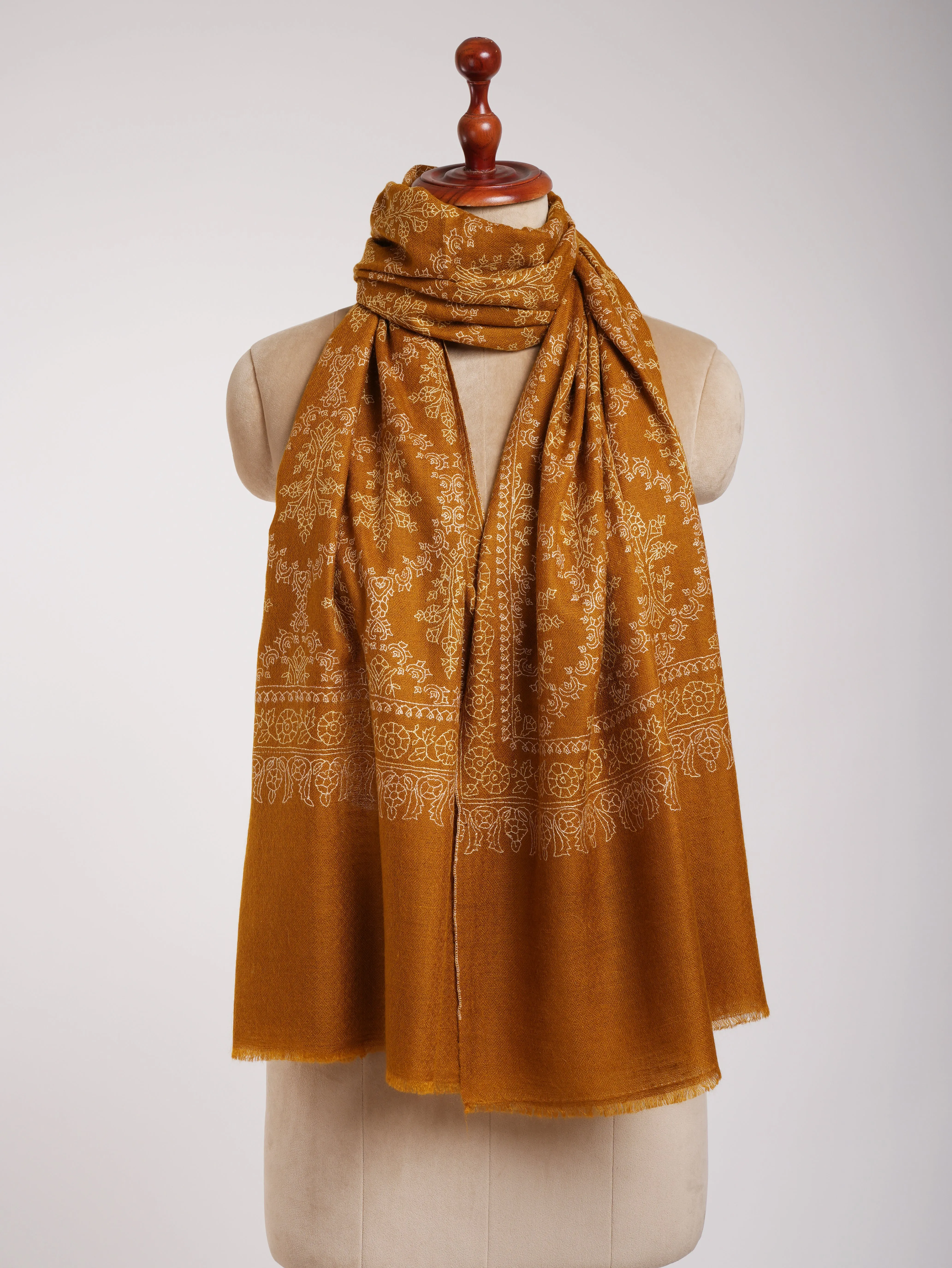 Buckthorn Brown Sozni Embroidered Real Cashmere Wrap