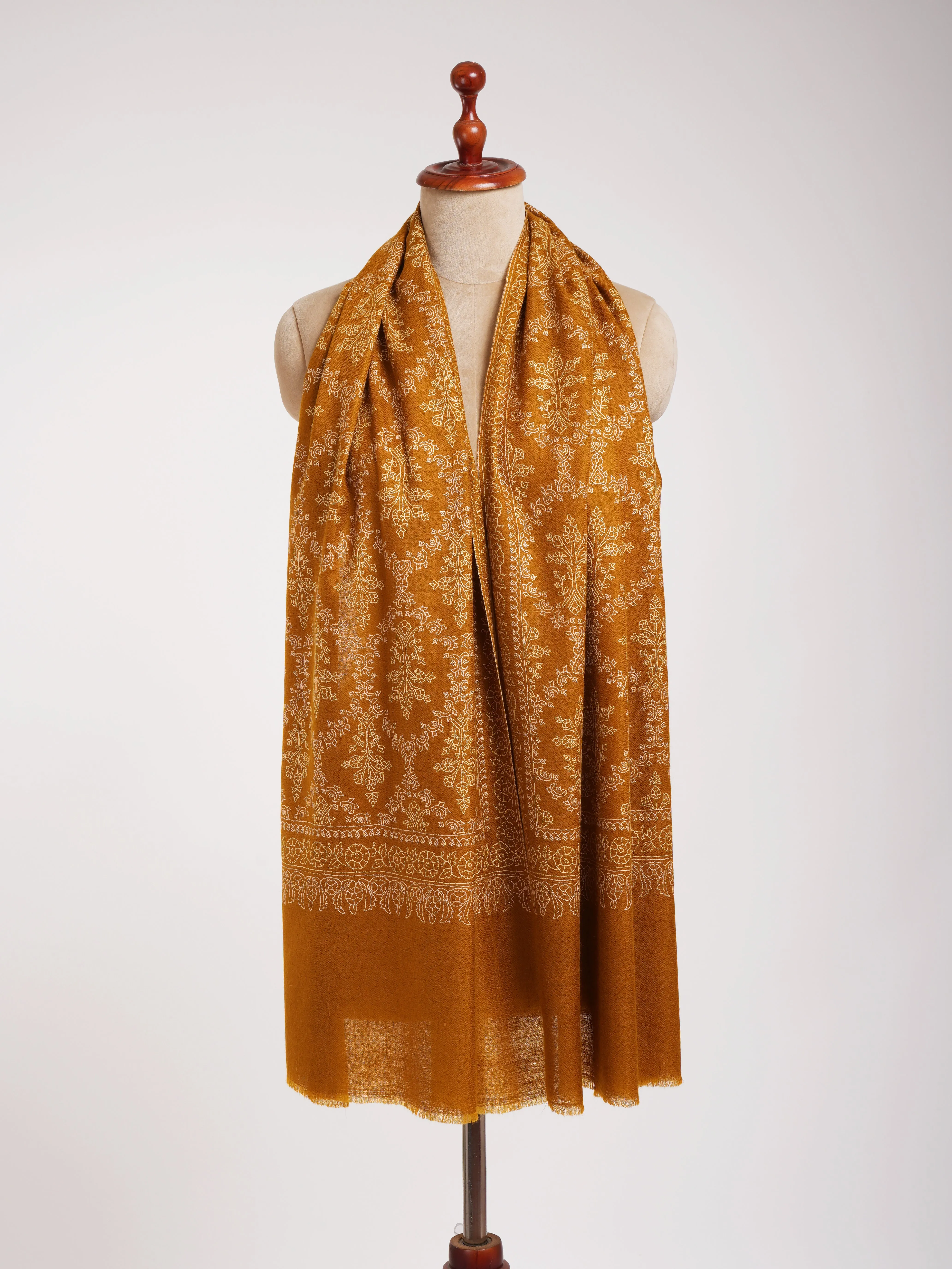 Buckthorn Brown Sozni Embroidered Real Cashmere Wrap