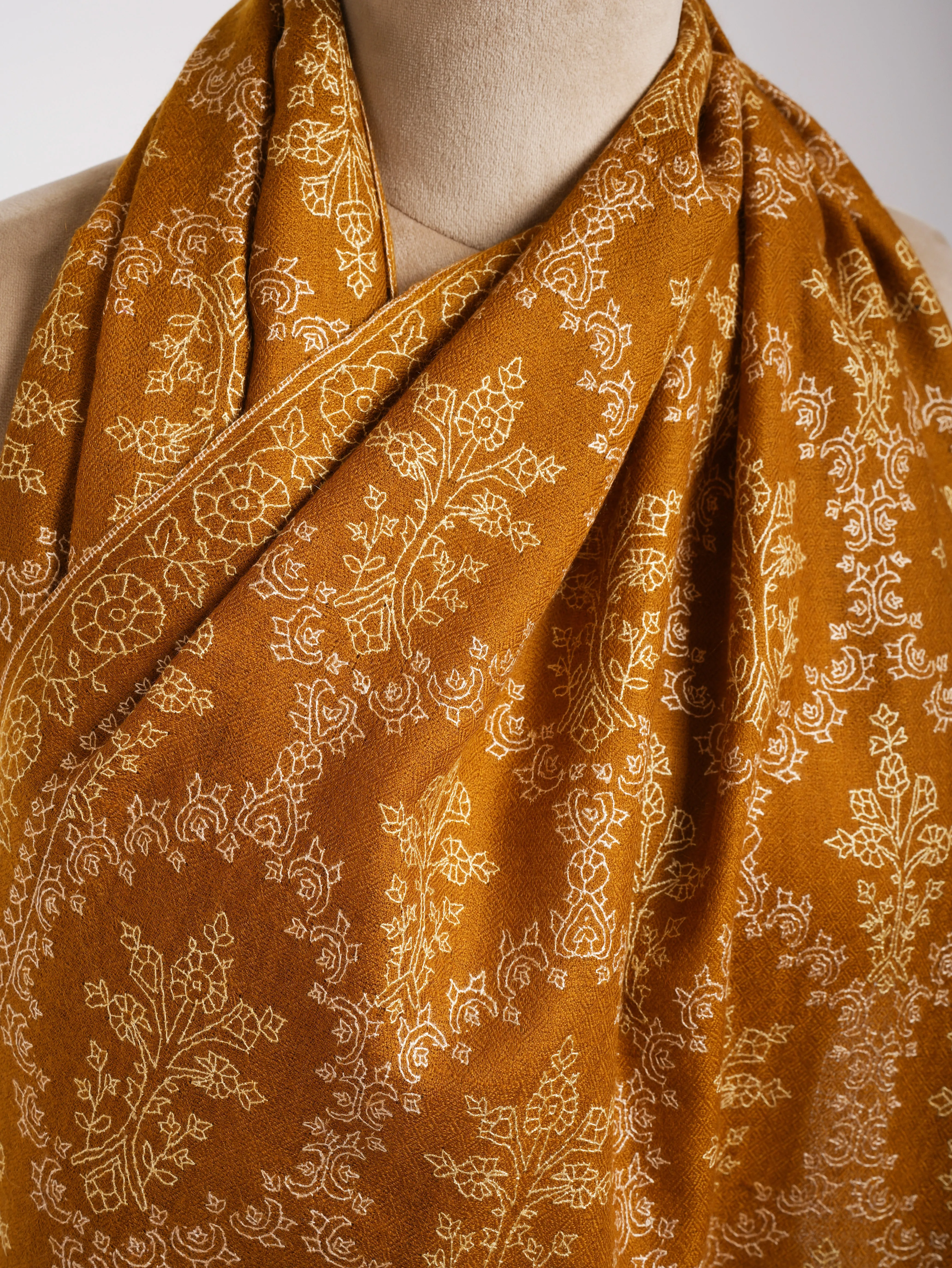 Buckthorn Brown Sozni Embroidered Real Cashmere Wrap