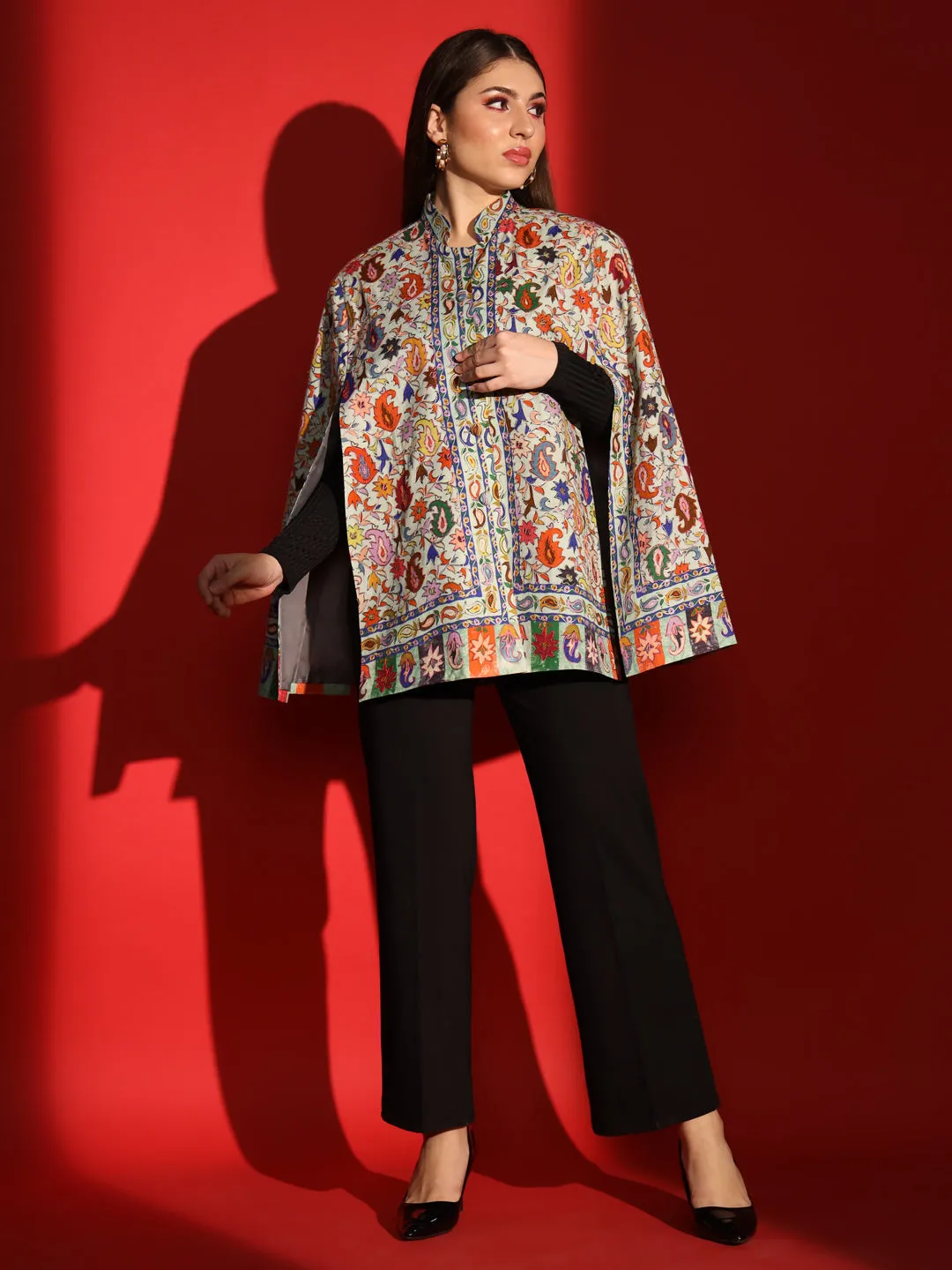 cape coats for ladies in kalamkari embroidery