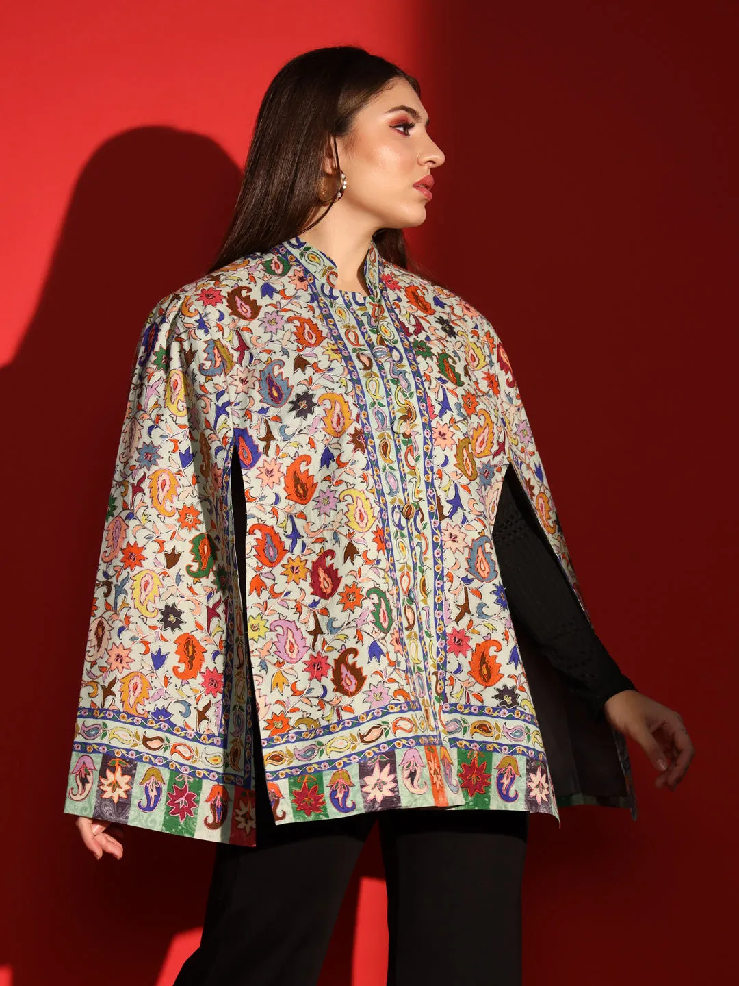 cape coats for ladies in kalamkari embroidery