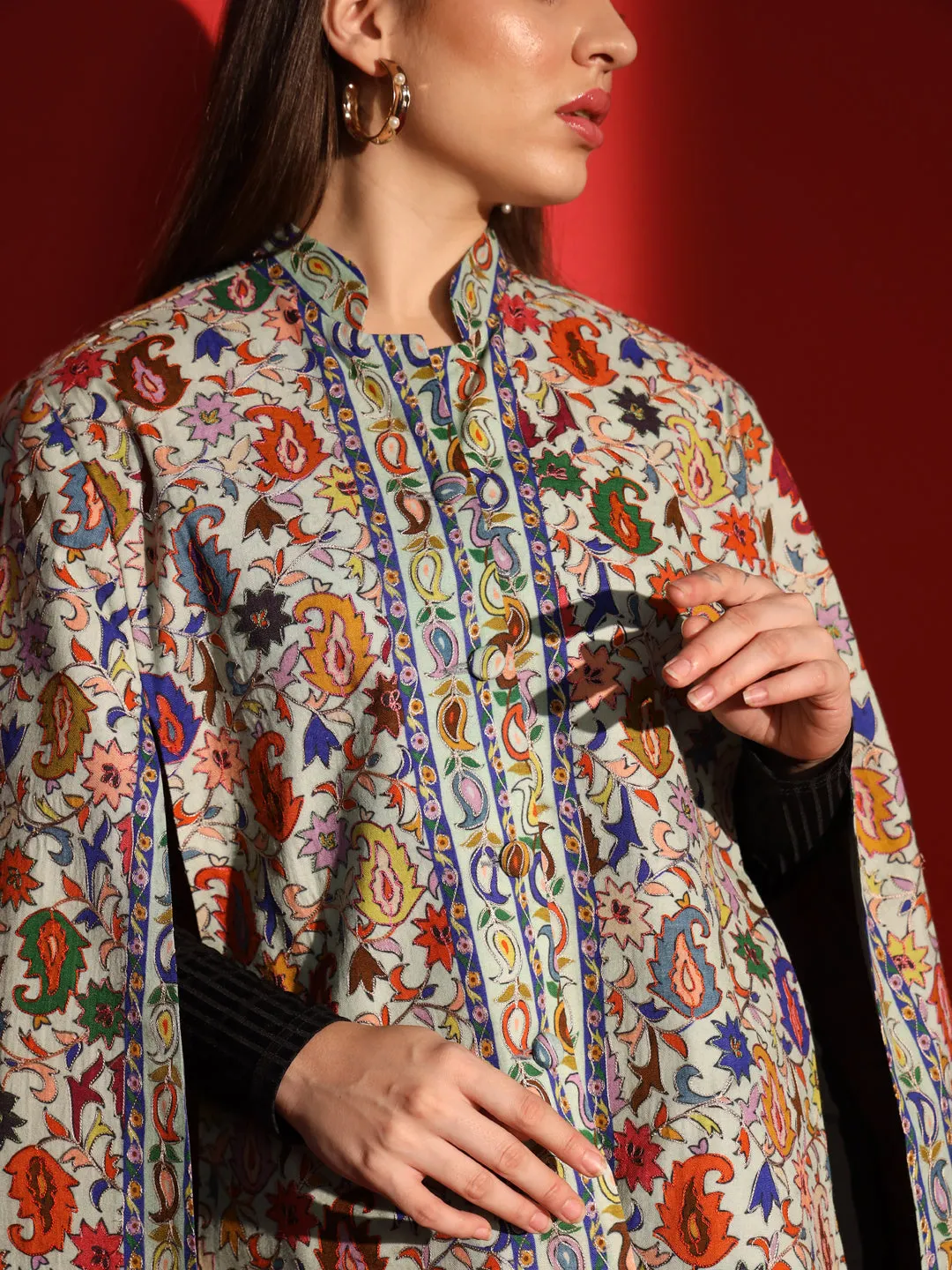 cape coats for ladies in kalamkari embroidery