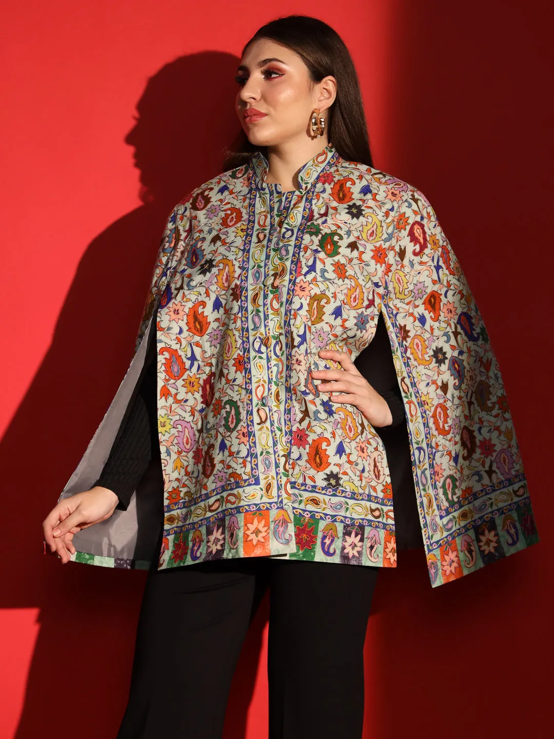 cape coats for ladies in kalamkari embroidery