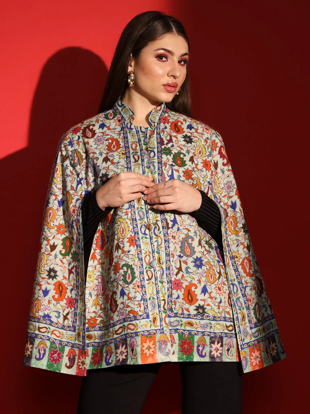 cape coats for ladies in kalamkari embroidery