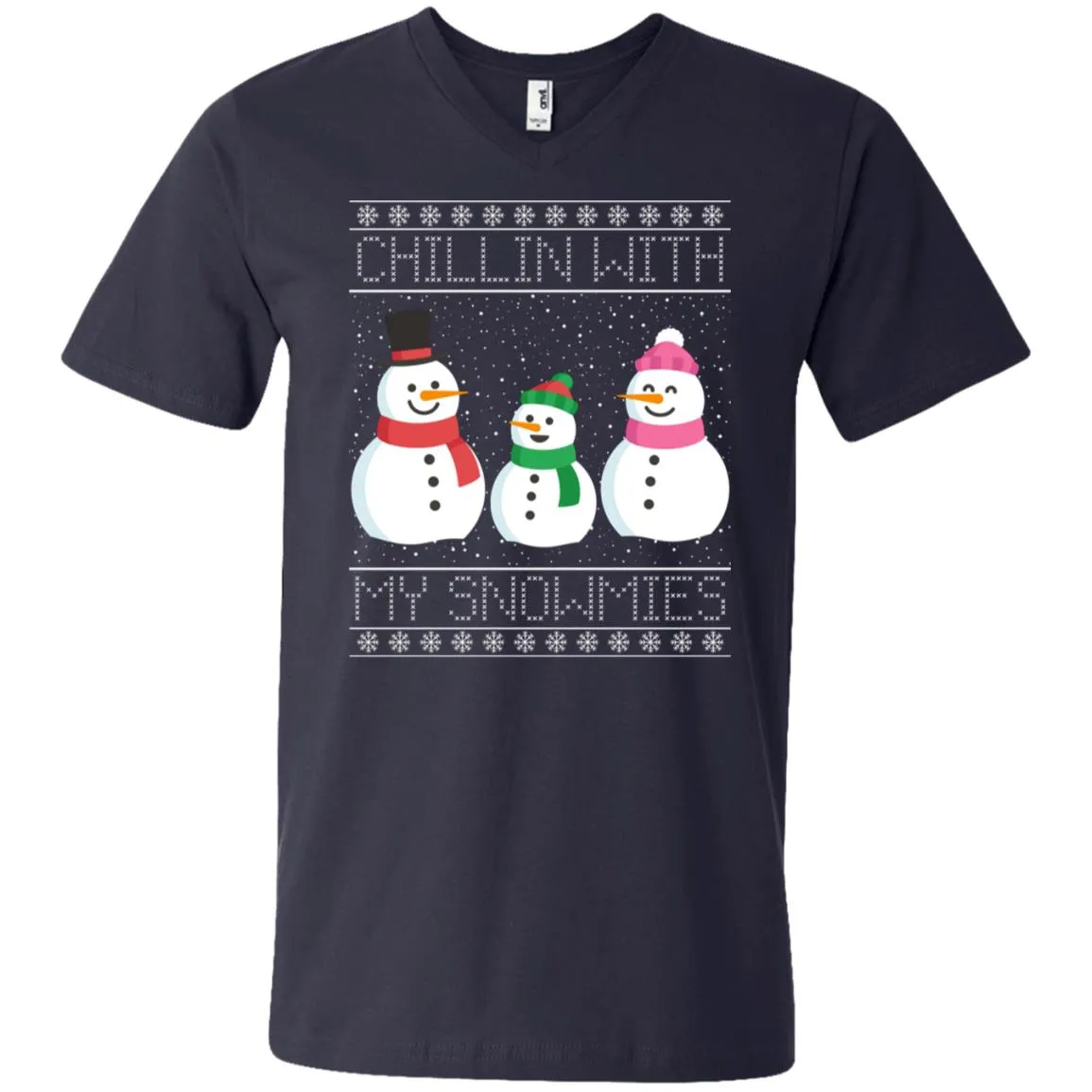 Chillin With My Snowmies Snowman Christmas Men V-Neck T-Shirt