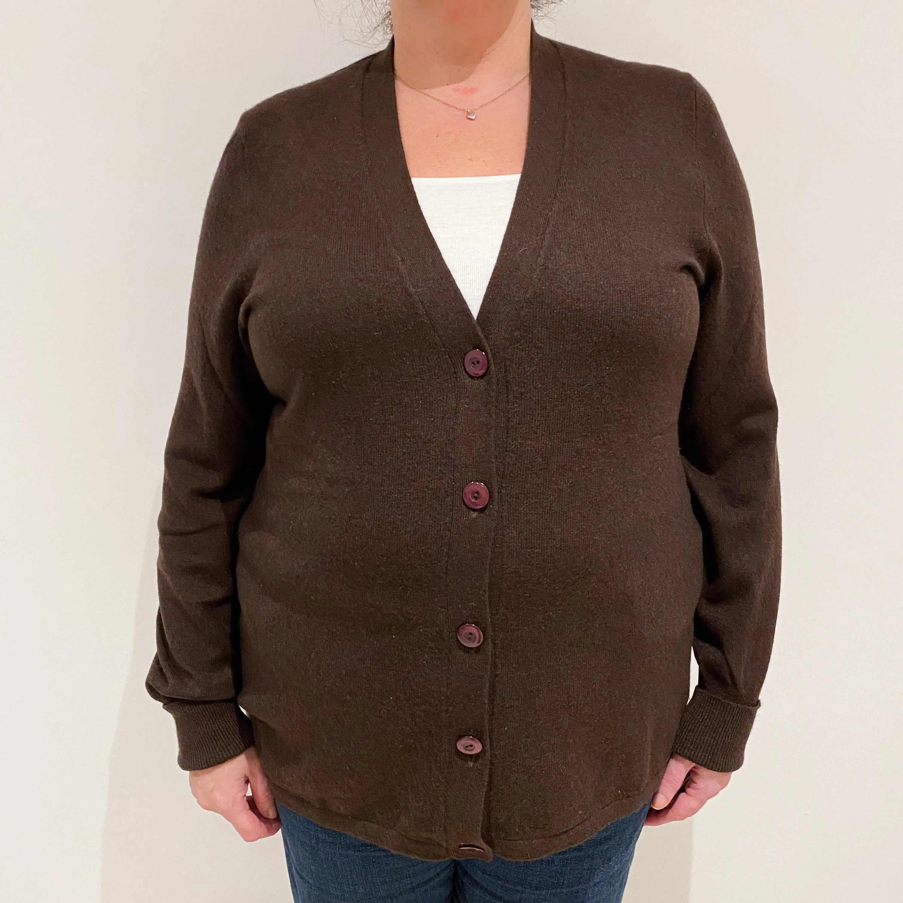 Chocolate Brown Cashmere V-Neck Cardigan Extra Large