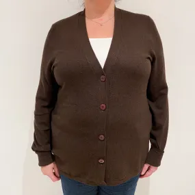 Chocolate Brown Cashmere V-Neck Cardigan Extra Large