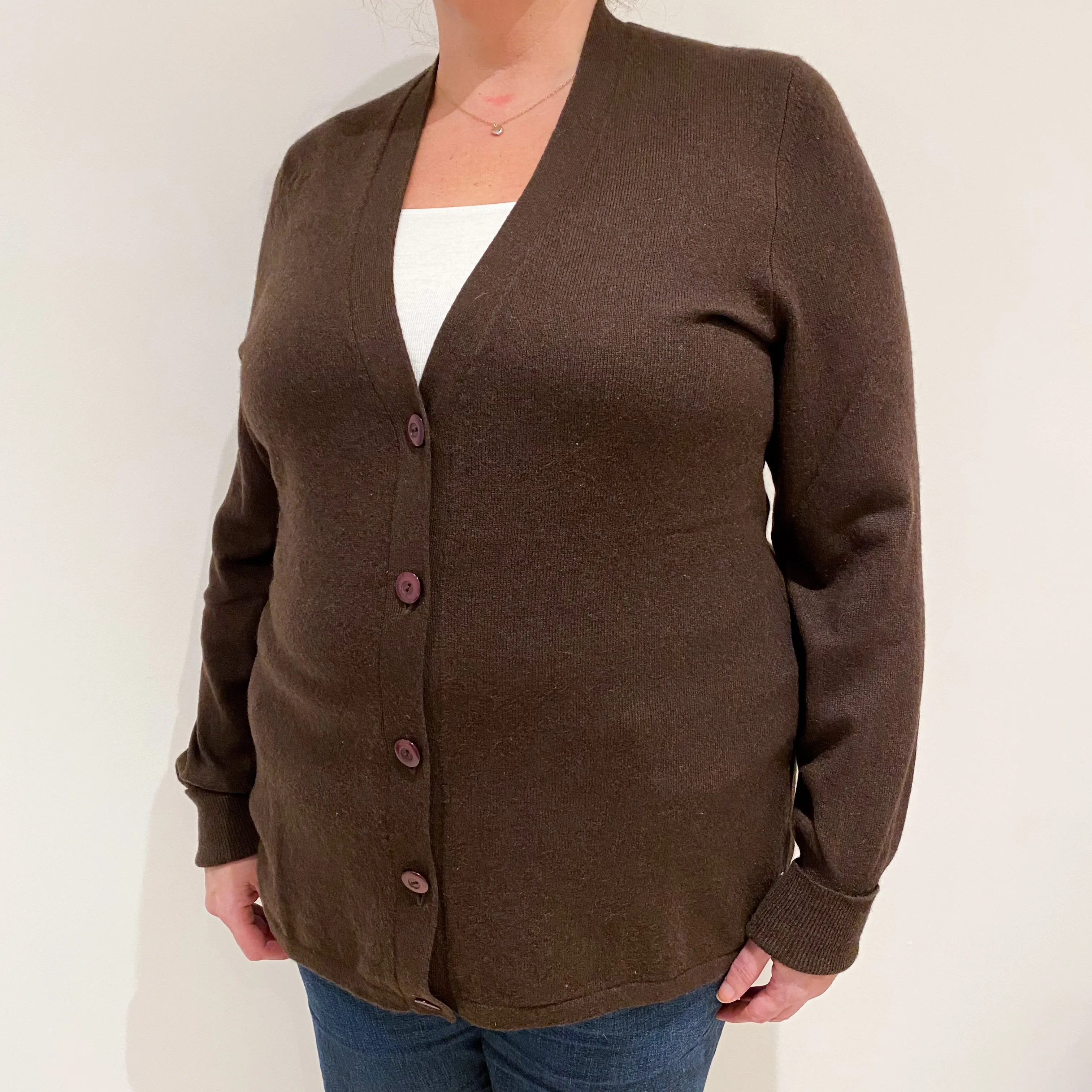 Chocolate Brown Cashmere V-Neck Cardigan Extra Large