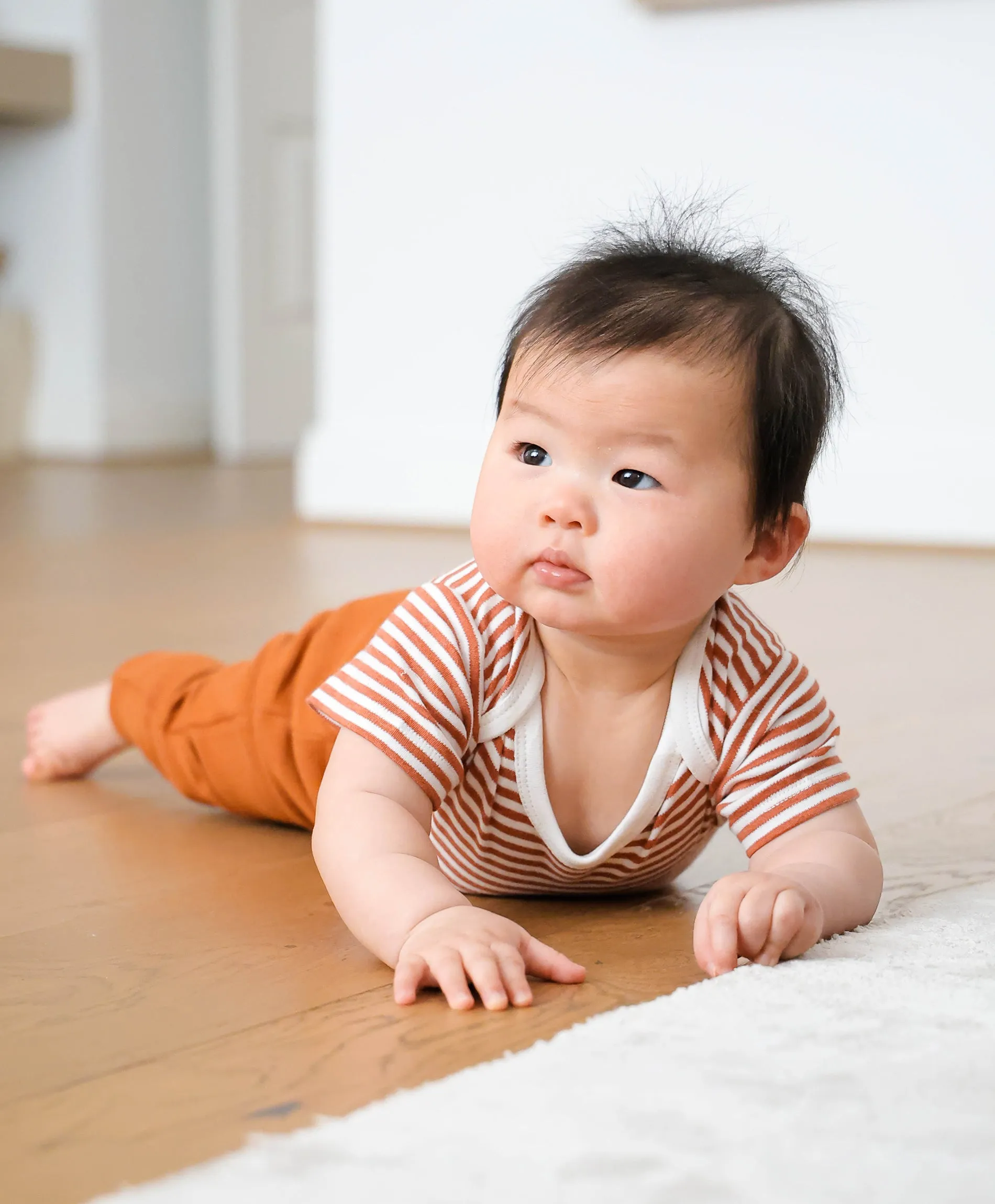 Comfy baby short sleeve bodysuit - Chestnut stripes