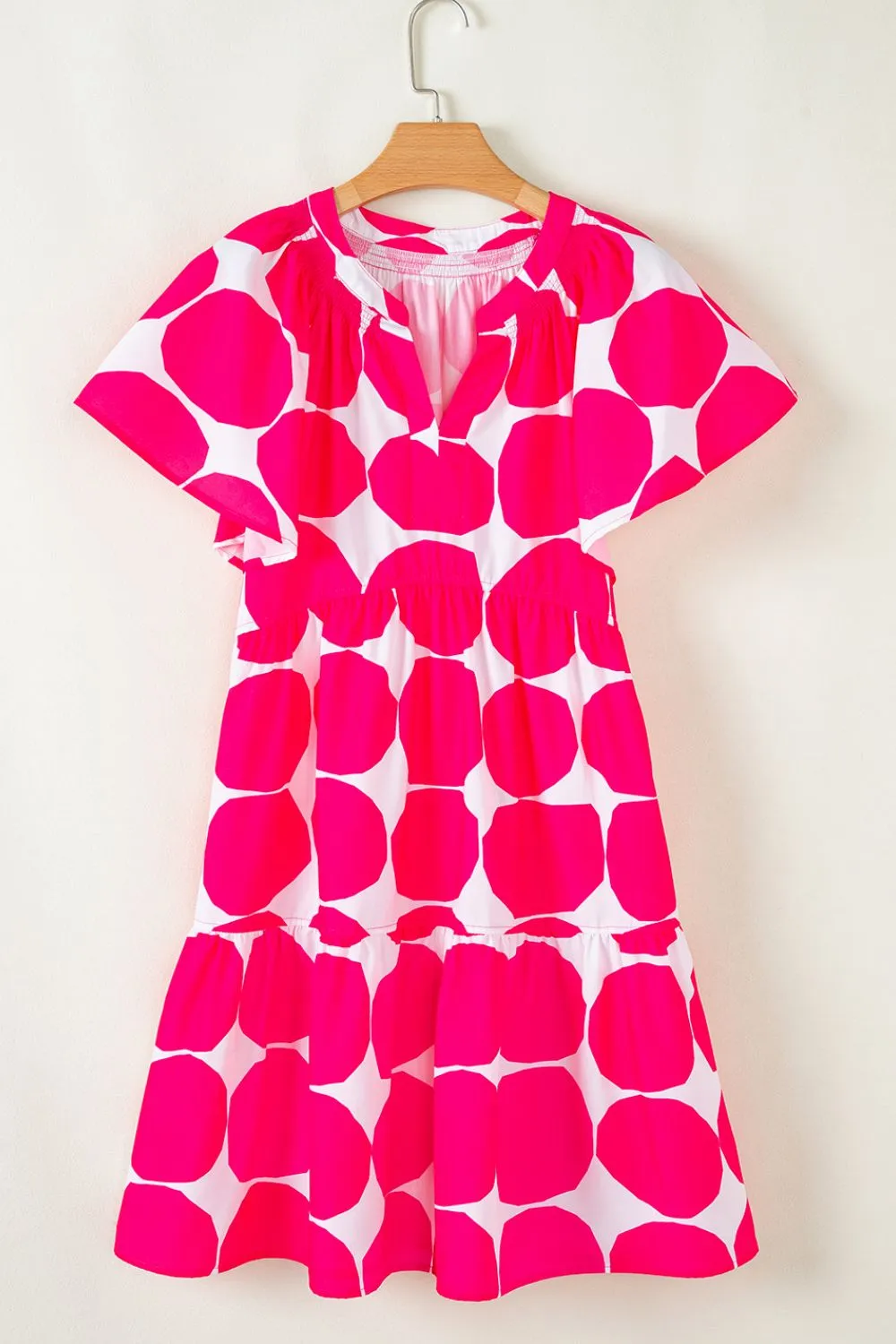 Contrast Notched Flutter Sleeve Dress