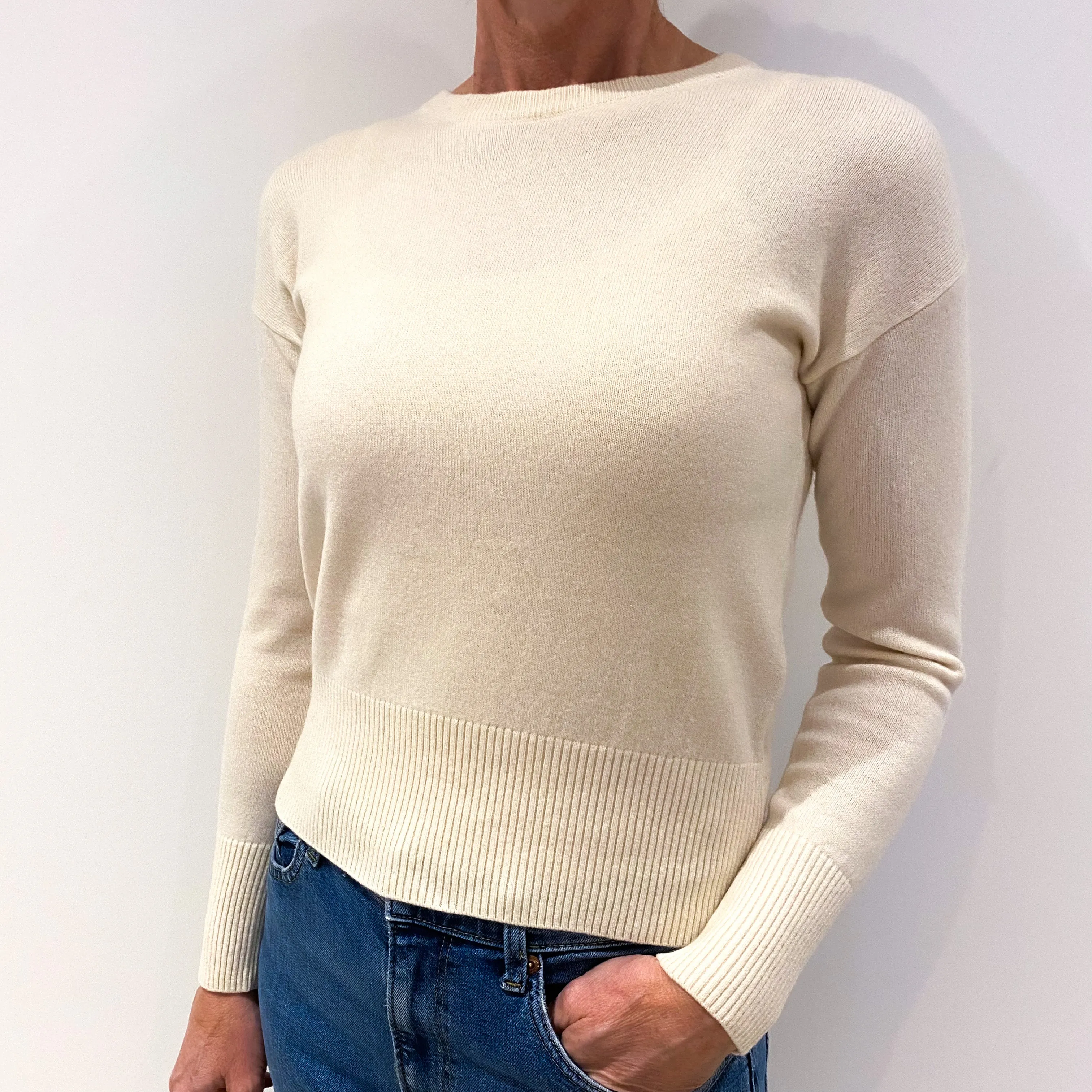 Cream Cashmere Cropped Crew Neck Jumper Small
