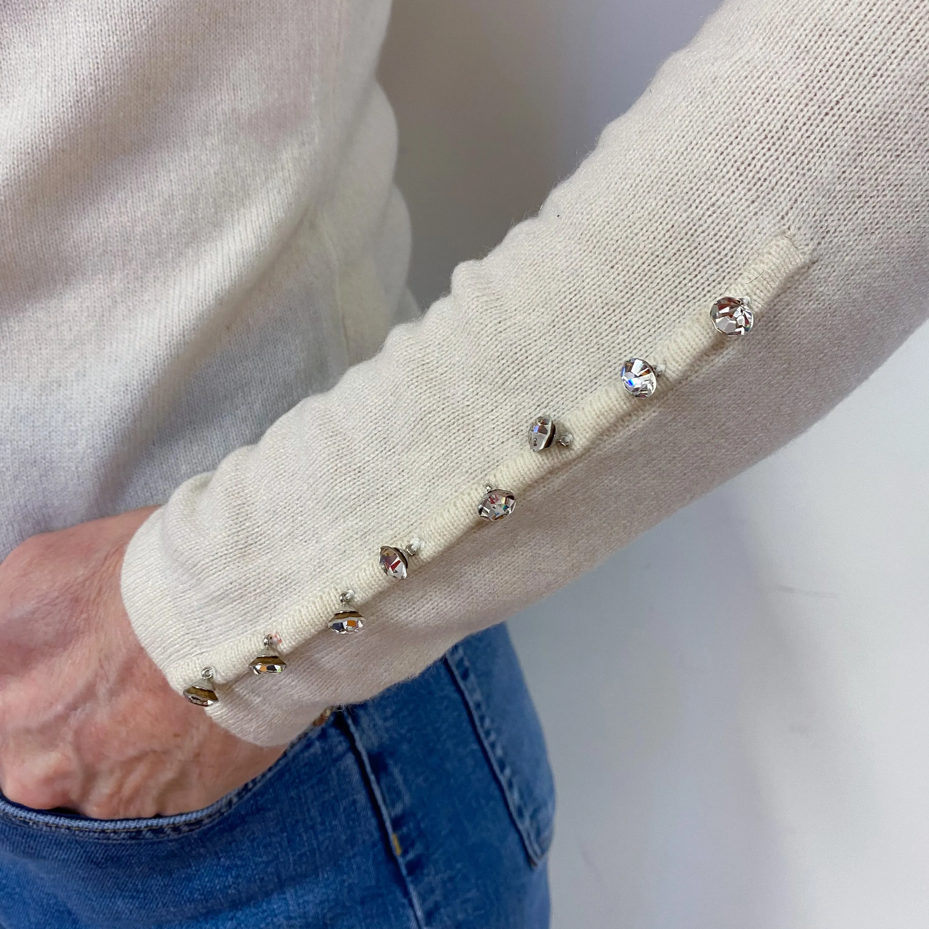 Cream Silk Flower Cashmere Polo Neck Jumper Medium