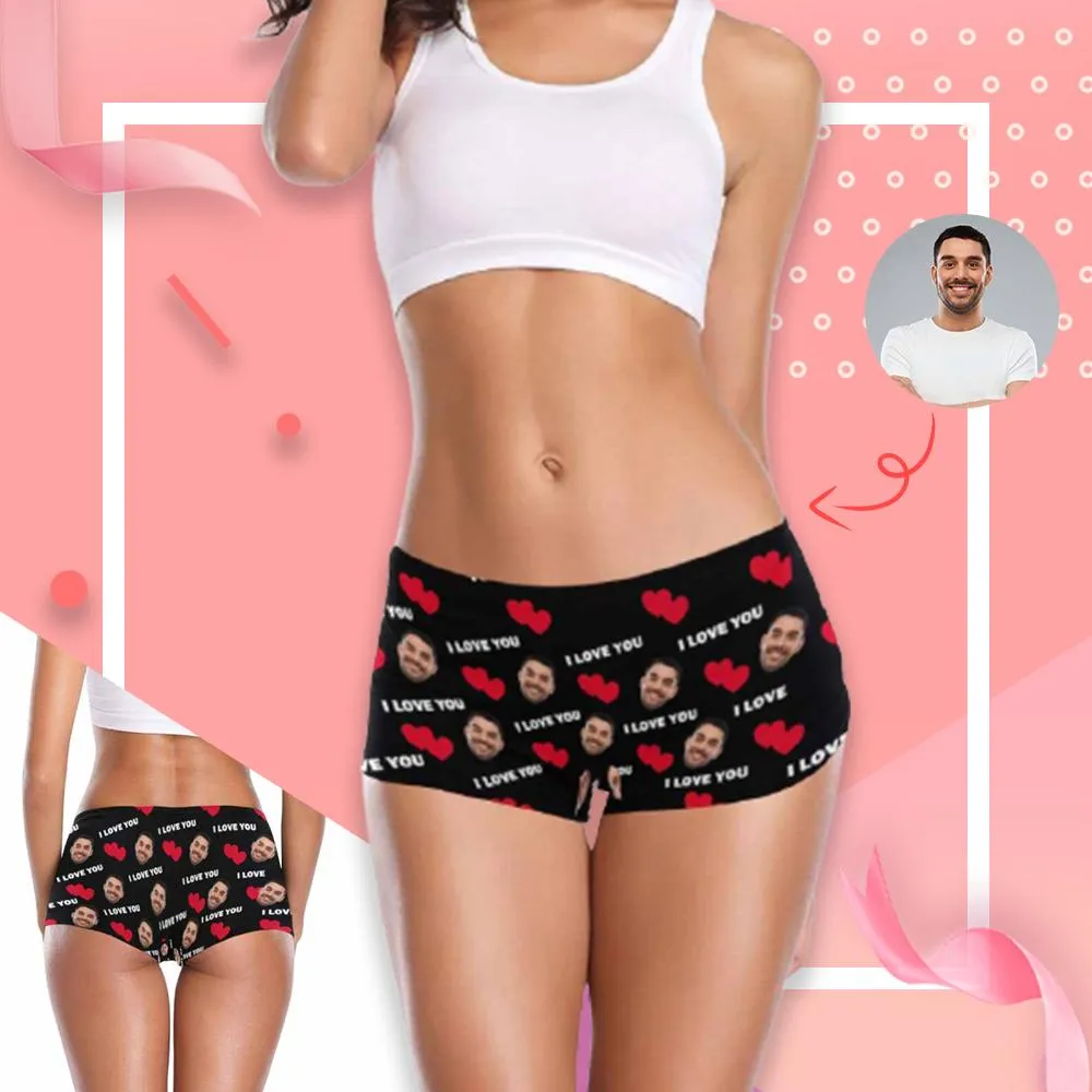 Custom Face Underwear Personalized Love You Panty Women's Boyshort Panties Gift for Her