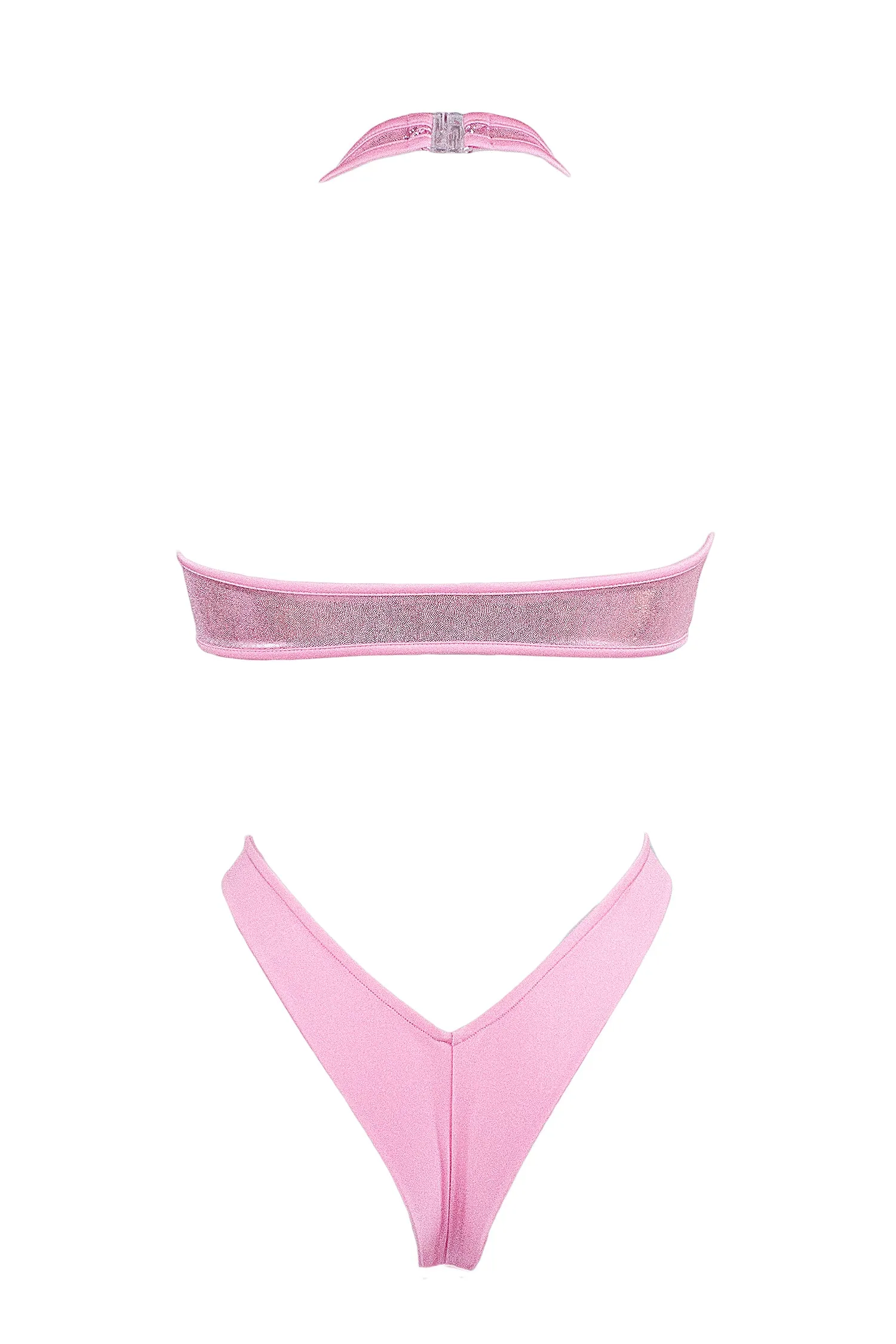 Cut-out front Wrap tie holographic bodysuit/ NINA BABY PINK HOLO