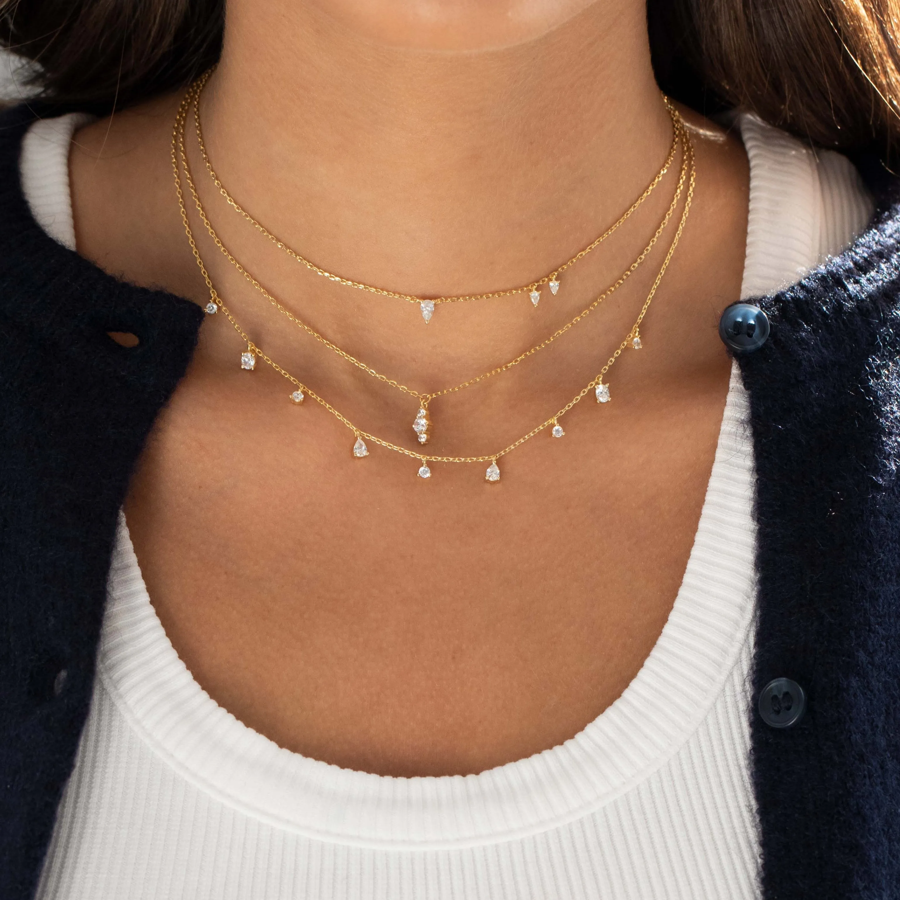 CZ Multi Shape Dangling Charm Necklace