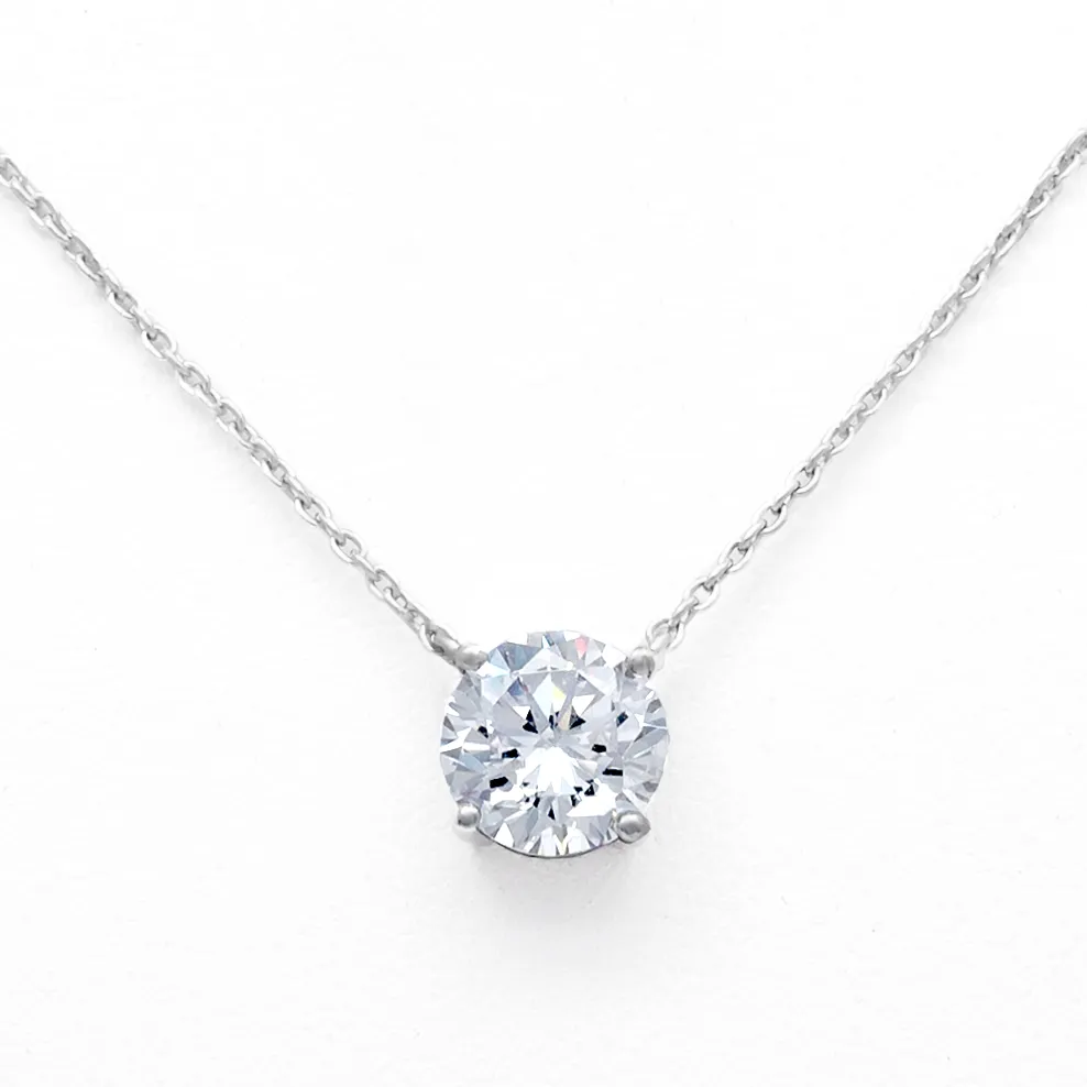 CZ Round Solitaire Necklace in Sterling Silver