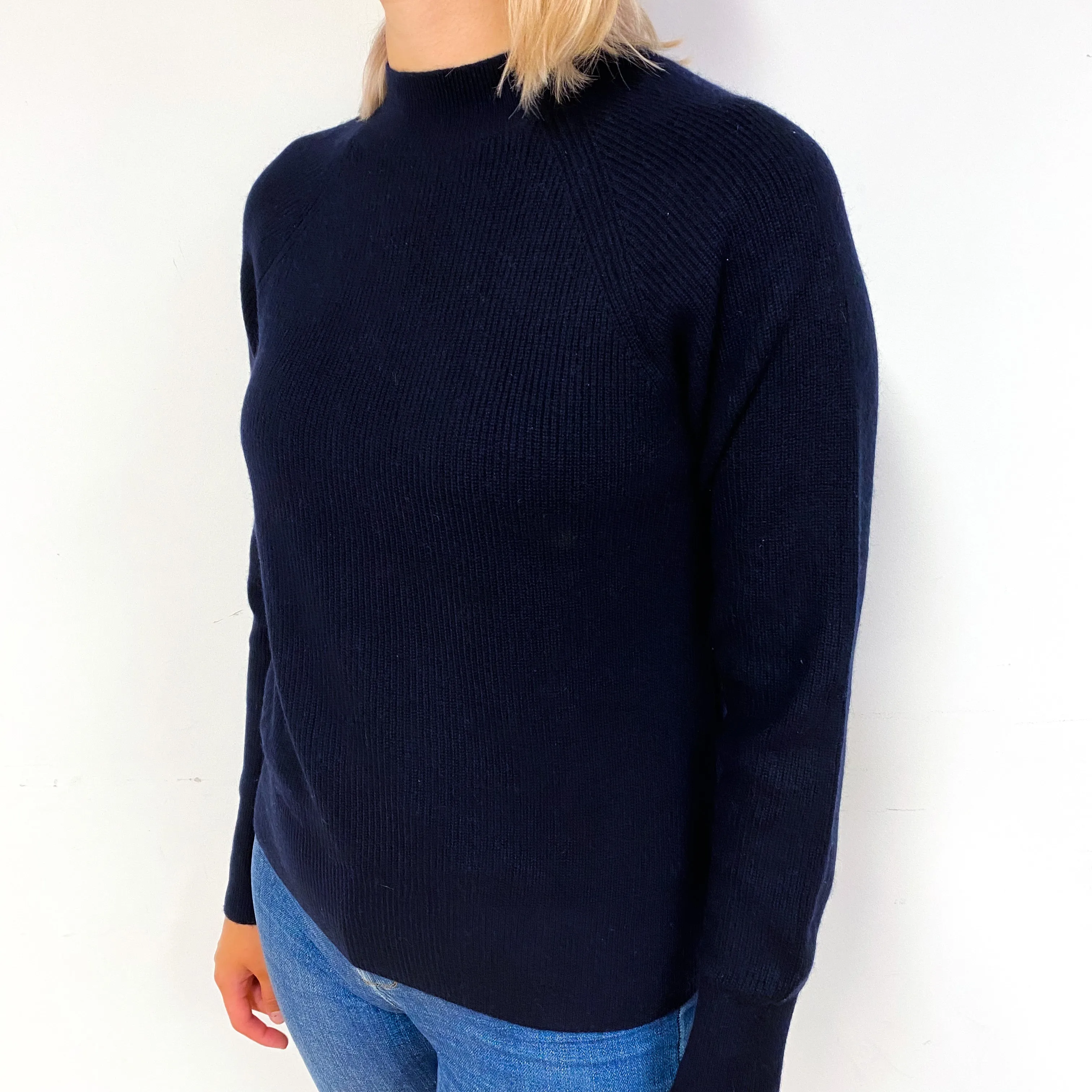 Dark Navy Rib Cashmere Turtle Neck Jumper Small