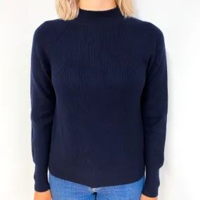 Dark Navy Rib Cashmere Turtle Neck Jumper Small
