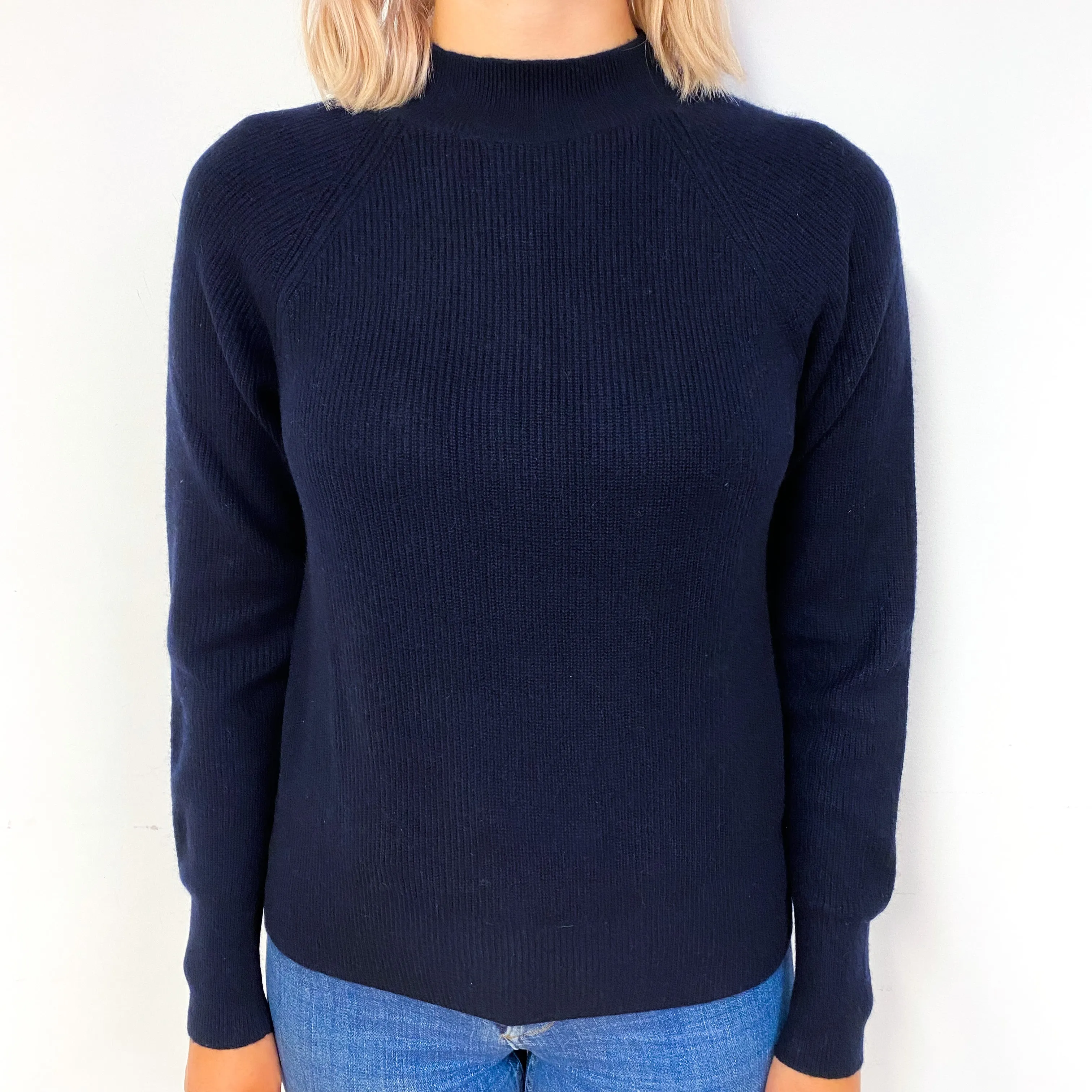 Dark Navy Rib Cashmere Turtle Neck Jumper Small