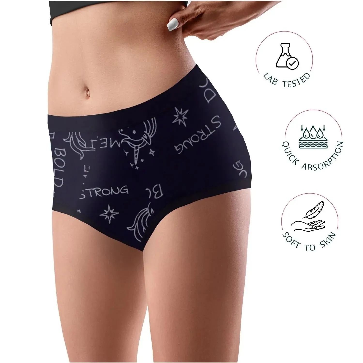 D'chica Navy Blue Unicorn Print Eco-friendly Anti-Microbial Lining Period Panties Blue, No Pad Required