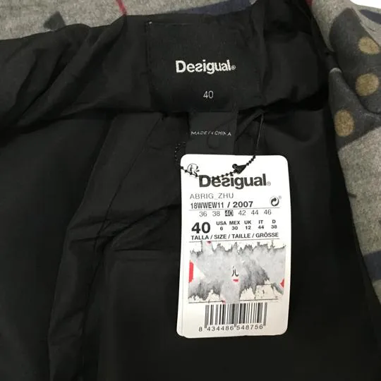 Desigual Women’s Trench Coat Zhu Artsy Animal Opal Gray Color Sz 40 & 44
