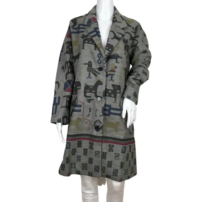 Desigual Women’s Trench Coat Zhu Artsy Animal Opal Gray Color Sz 40 & 44