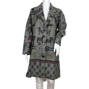 Desigual Women’s Trench Coat Zhu Artsy Animal Opal Gray Color Sz 40 & 44