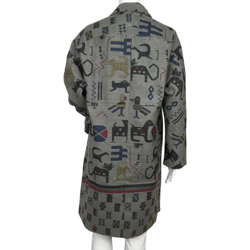 Desigual Women’s Trench Coat Zhu Artsy Animal Opal Gray Color Sz 40 & 44
