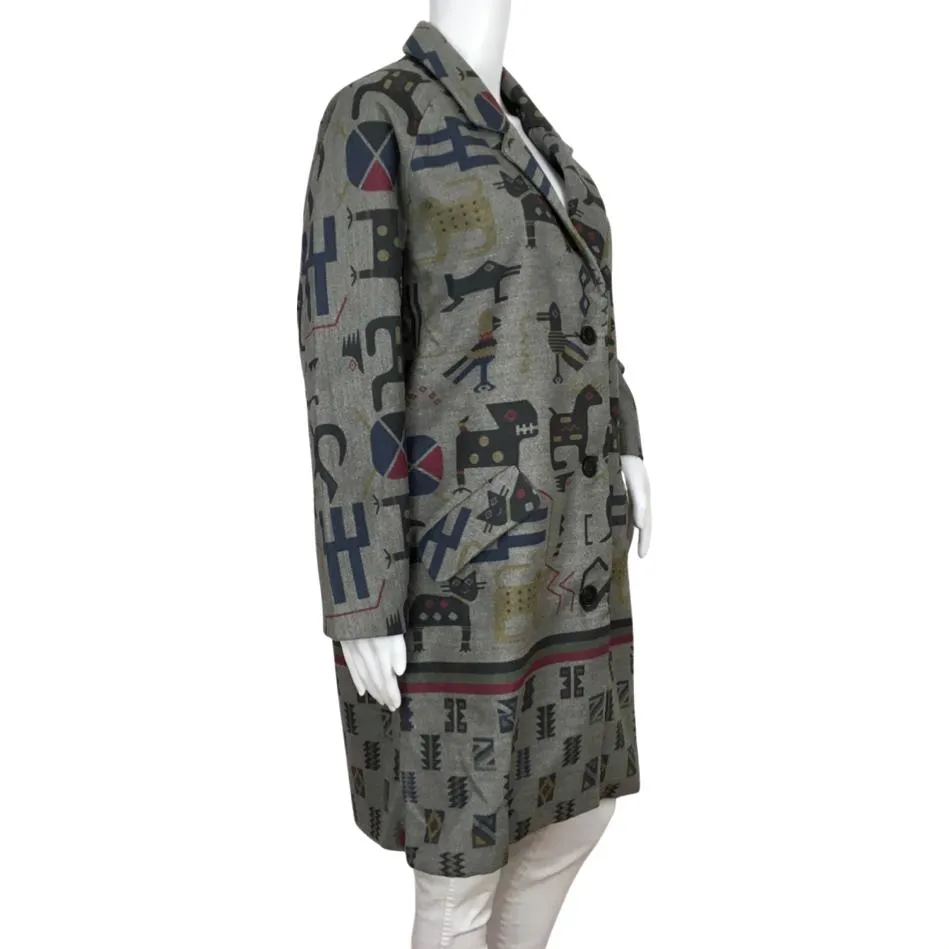 Desigual Women’s Trench Coat Zhu Artsy Animal Opal Gray Color Sz 40 & 44
