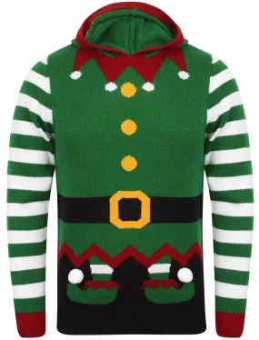 Elf Hoody Novelty Christmas Jumper in Green - Season’s Greetings