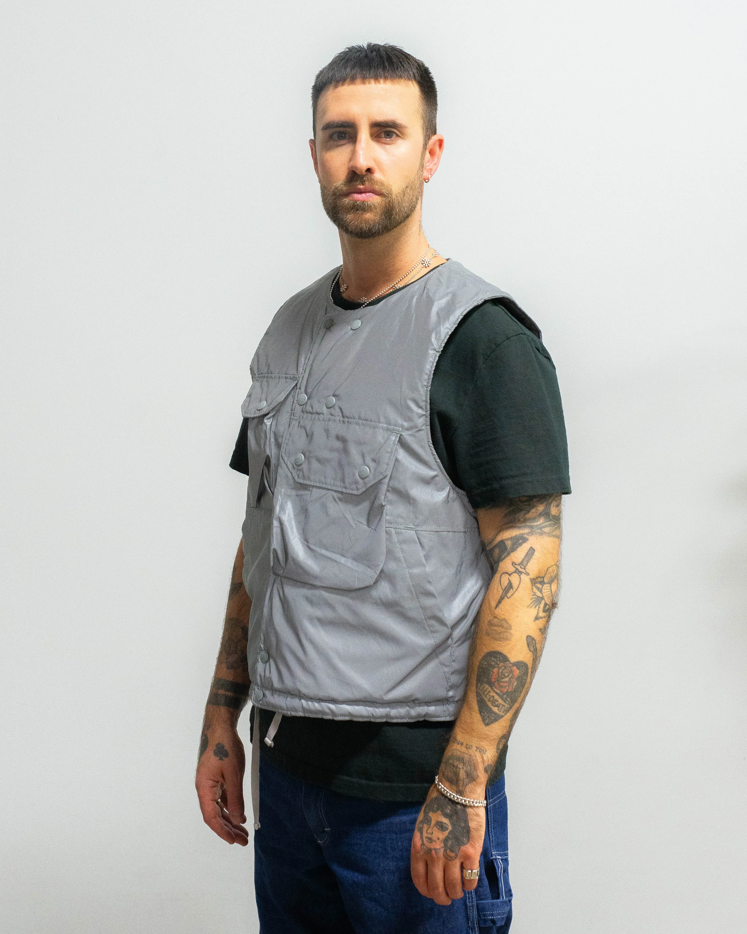 Engineered Garments Cover Vest Silver Poly Reflective Taffeta