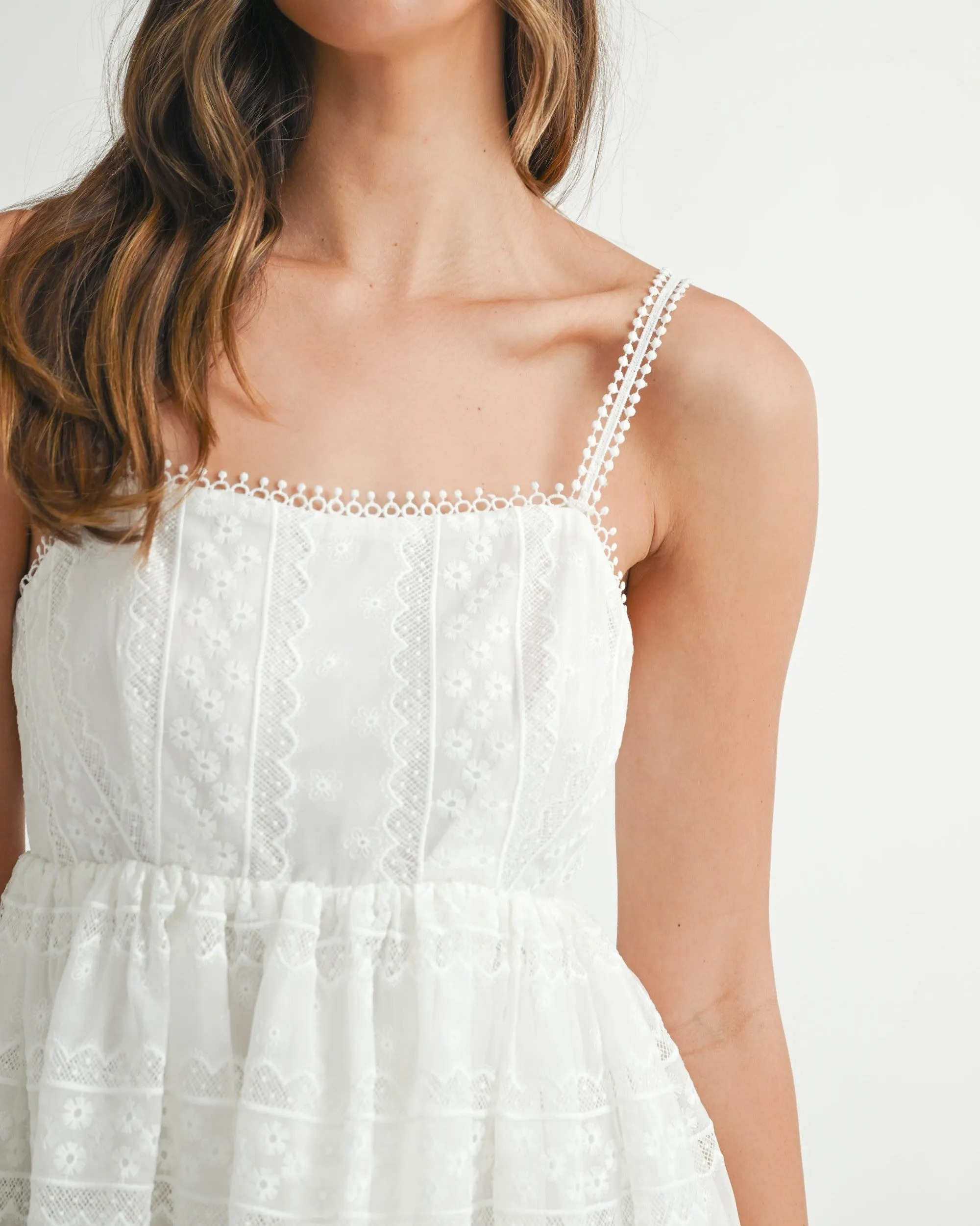 Eyelet Lace Mini Dress - Off White
