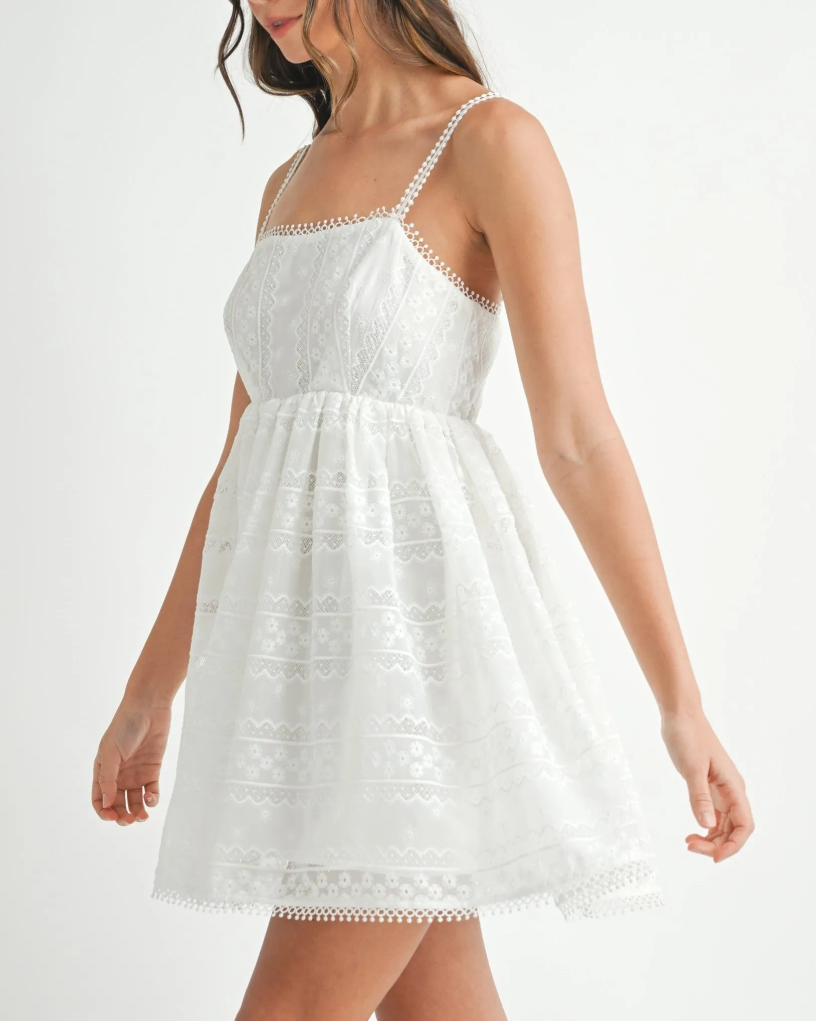 Eyelet Lace Mini Dress - Off White