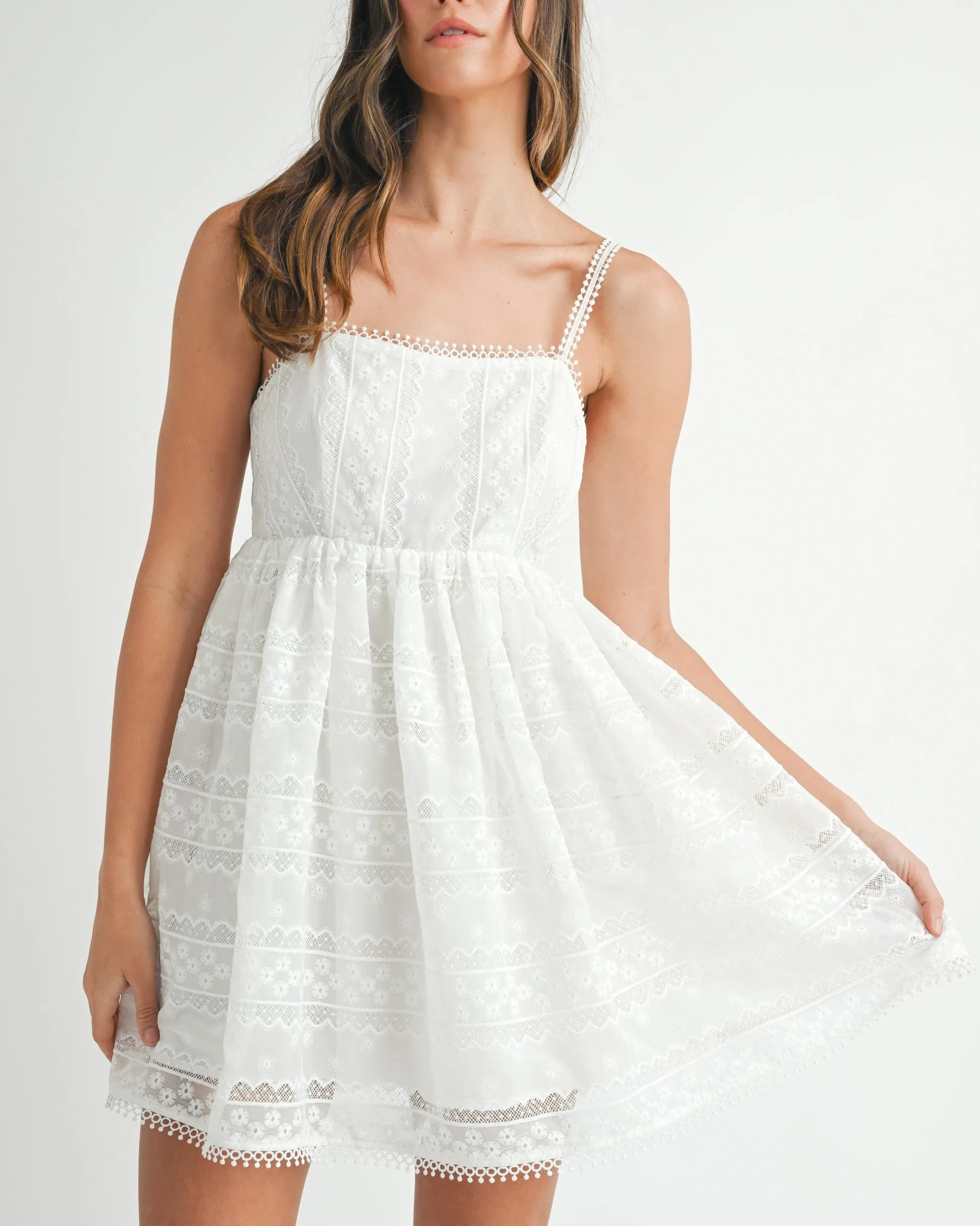 Eyelet Lace Mini Dress - Off White