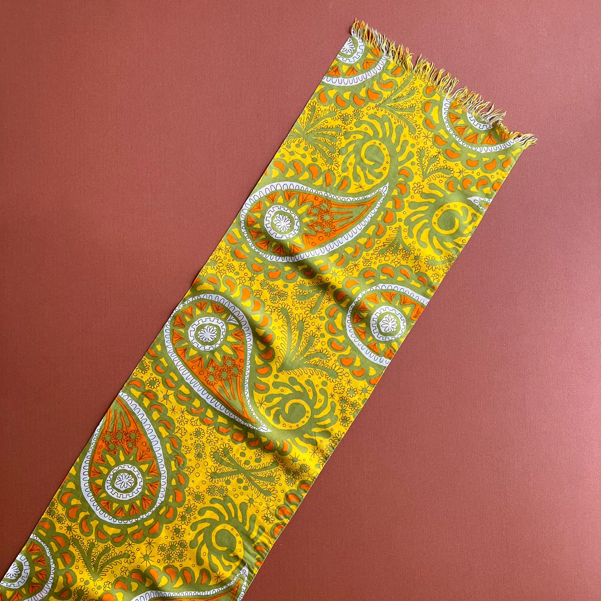 Fab 1970s Vera Yellow, Orange, and Green Pattern Silk Scarf