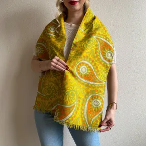 Fab 1970s Vera Yellow, Orange, and Green Pattern Silk Scarf
