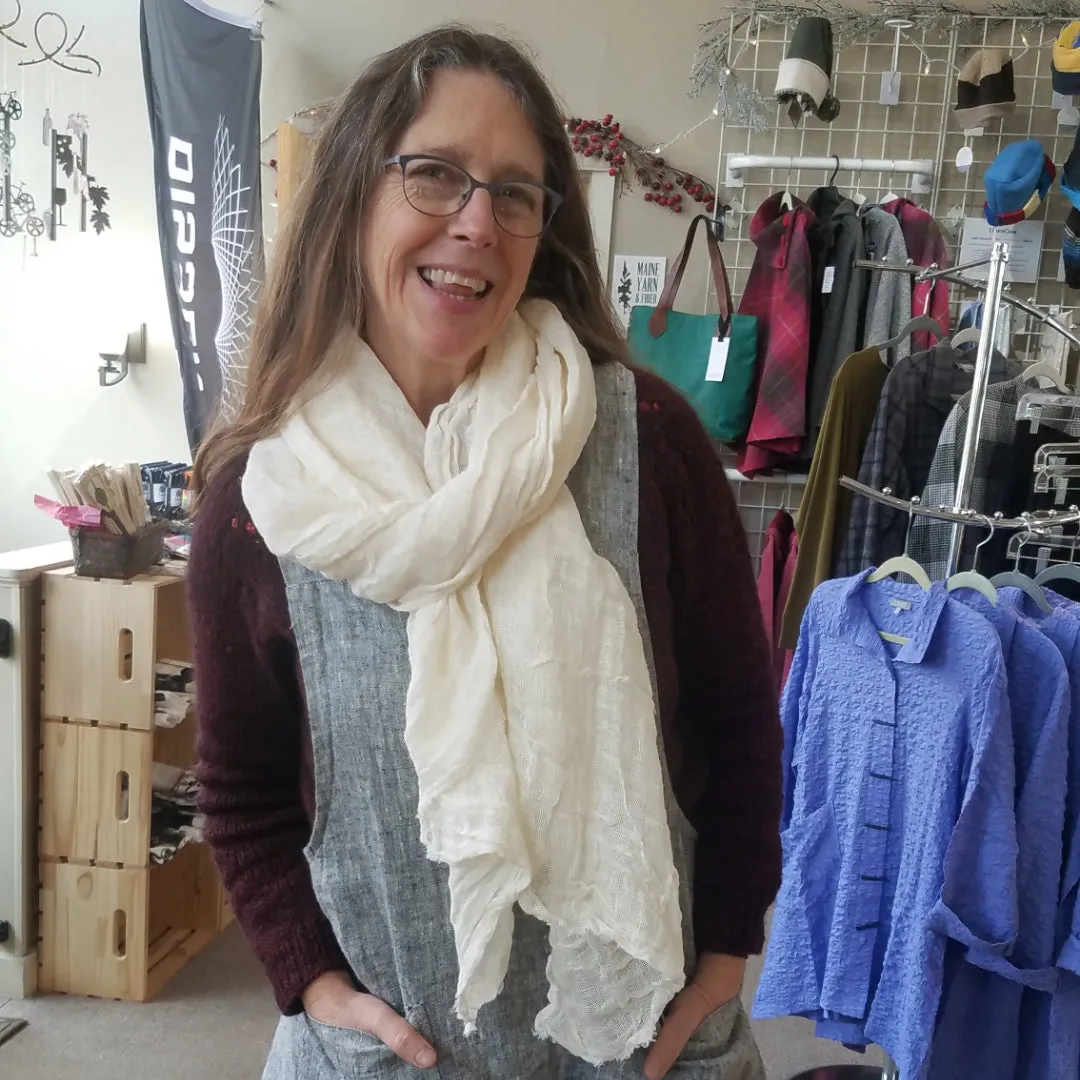 Frayed Edge Light Linen Scarf – Blue Stripes by LinenCasa