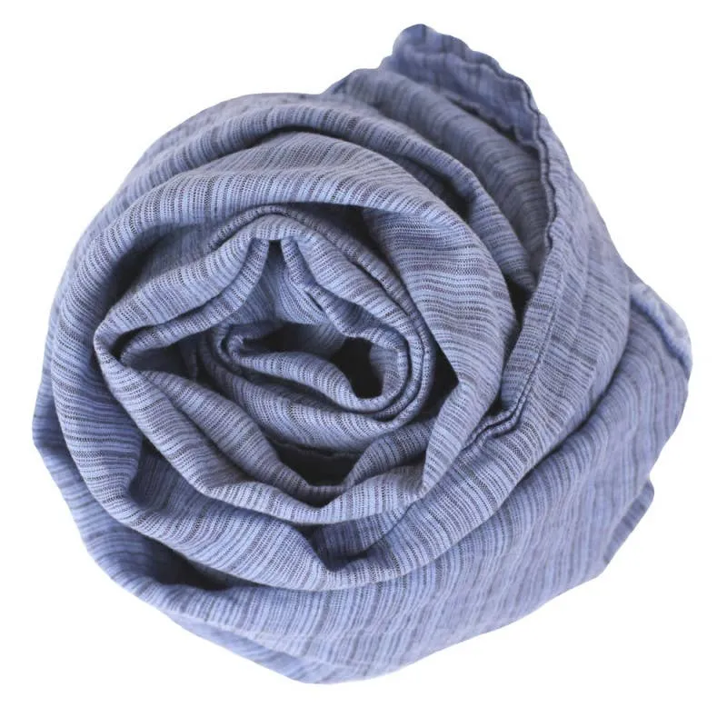 Frayed Edge Light Linen Scarf – Blue Stripes by LinenCasa