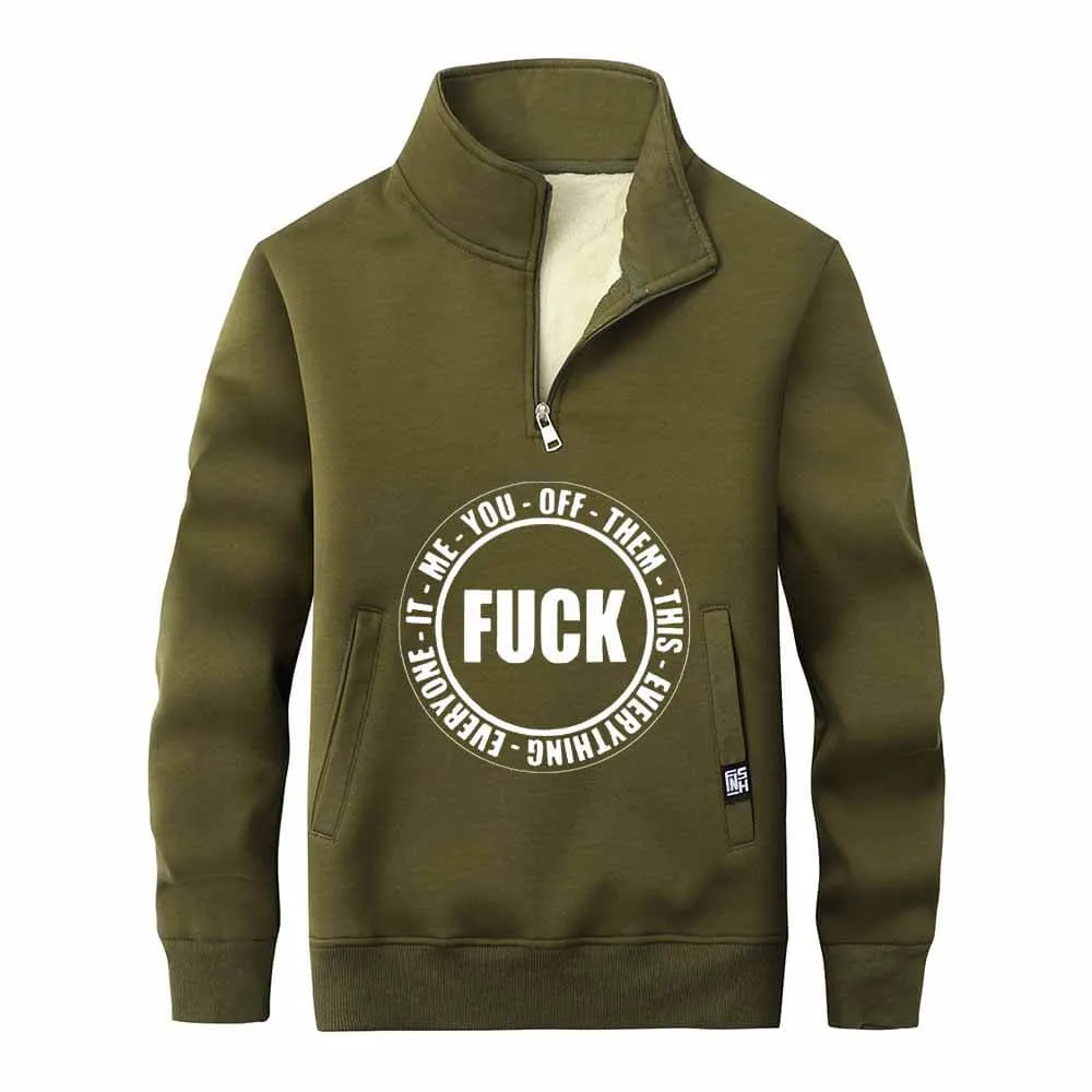 Fuck Circle Letter Print Zip Fleece Sherpa Sweatshirt