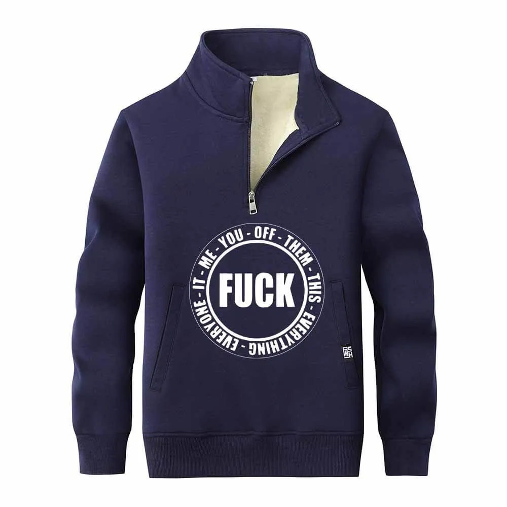 Fuck Circle Letter Print Zip Fleece Sherpa Sweatshirt