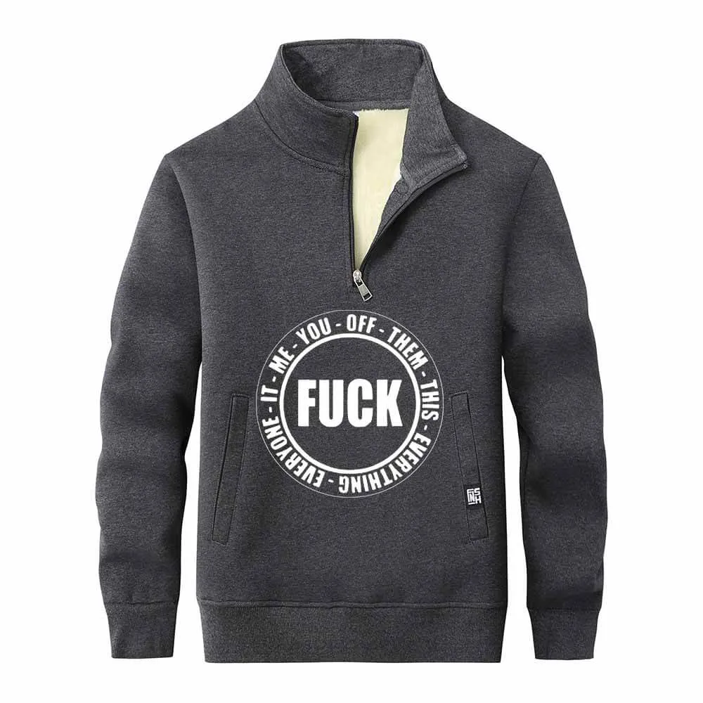 Fuck Circle Letter Print Zip Fleece Sherpa Sweatshirt