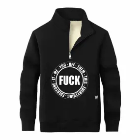 Fuck Circle Letter Print Zip Fleece Sherpa Sweatshirt