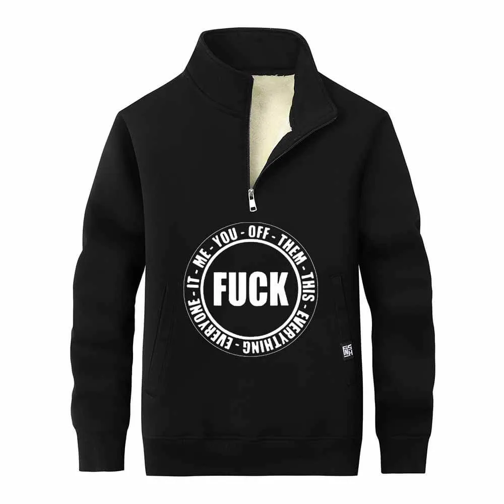 Fuck Circle Letter Print Zip Fleece Sherpa Sweatshirt