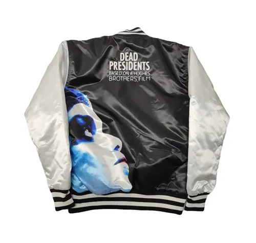 GEARHEAD DEAD PRESIDENTS BLACK AND WHITE COLLEGE BOMBER JACKET