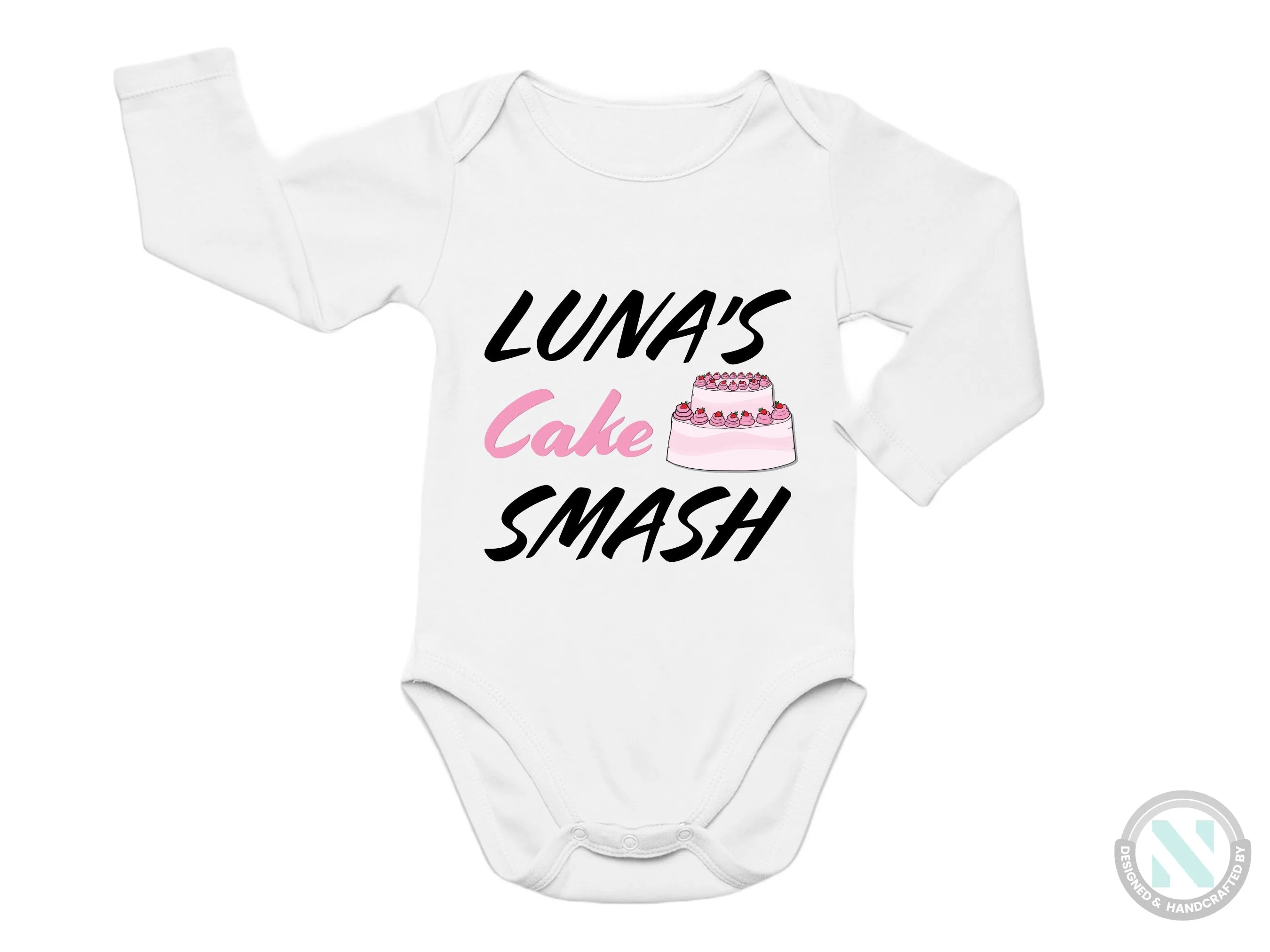 Girls Custom Name Short Sleeve Birthday Bodysuit Gift with "Cake Smash"