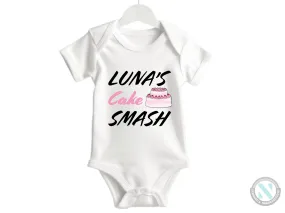 Girls Custom Name Short Sleeve Birthday Bodysuit Gift with "Cake Smash"