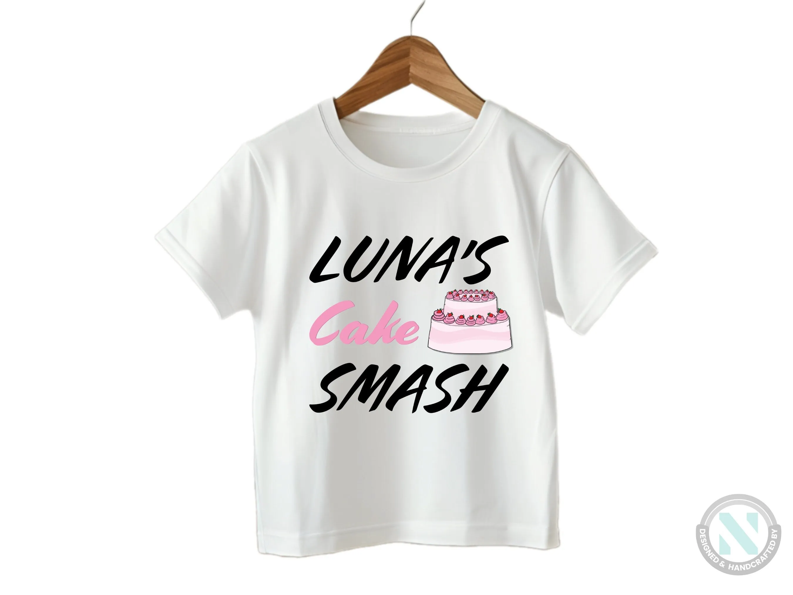 Girls Custom Name Short Sleeve Birthday Bodysuit Gift with "Cake Smash"