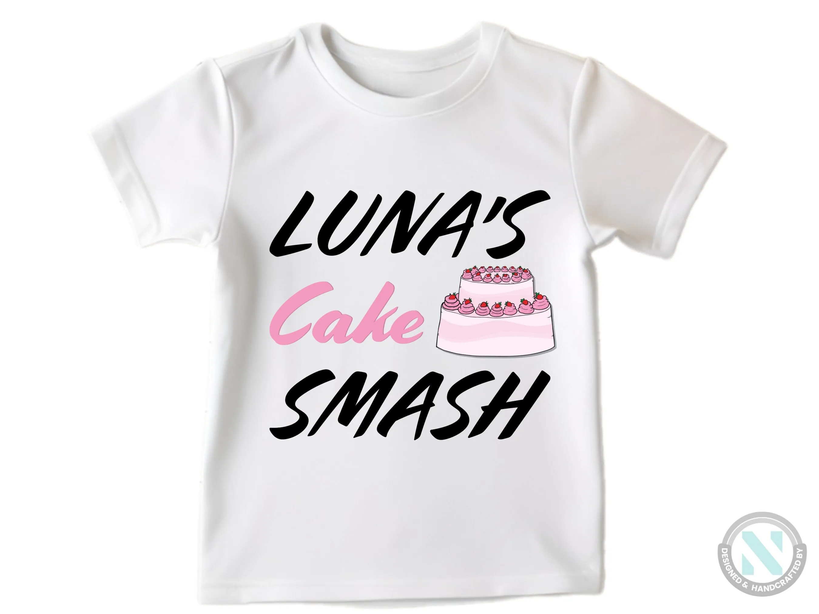Girls Custom Name Short Sleeve Birthday Bodysuit Gift with "Cake Smash"