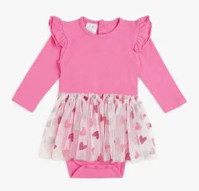 Glitter Hearts Valentine's Day Long Sleeve Tutu Bodysuit -Baby | Sweet Wink