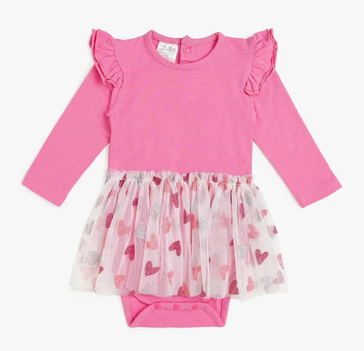 Glitter Hearts Valentine's Day Long Sleeve Tutu Bodysuit -Baby | Sweet Wink